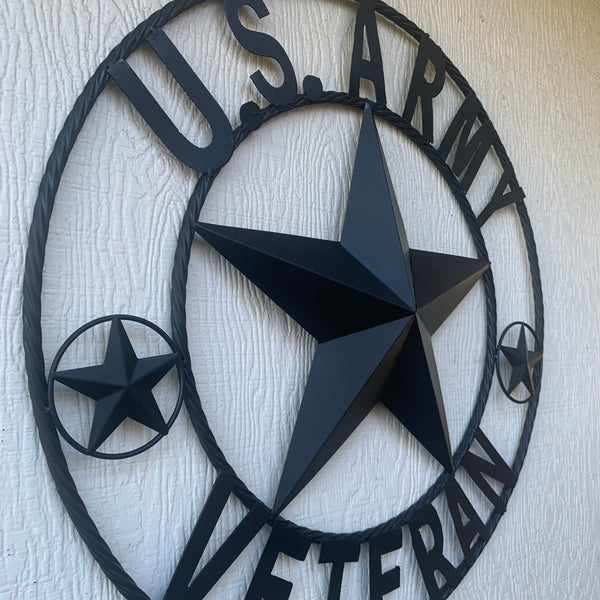 US ARMY VETERAN BARN STAR METAL LONESTAR CUSTOM NAME STAR WESTERN HOME DECOR RUSTIC BLACK  24",32",36",50"