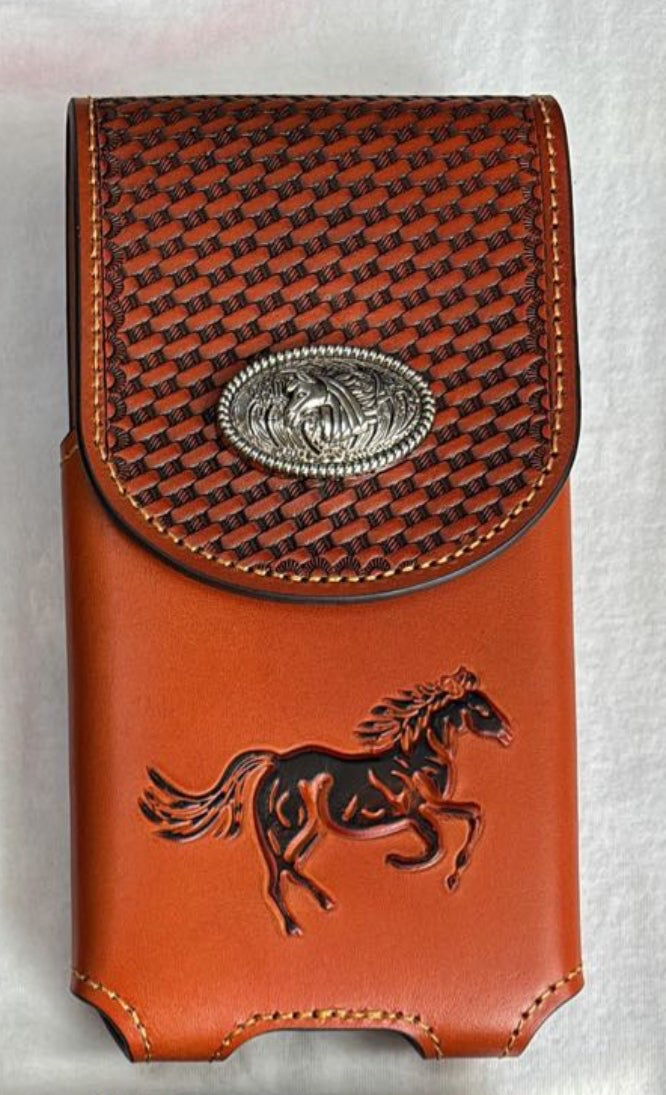7" HORSE LEATHER PHONE HOLSTER POUCH EXTRA LARGE BELT LOOP HOLSTER CELL PHONE CASE UNIVERSAL OVERSIZE #EH12694