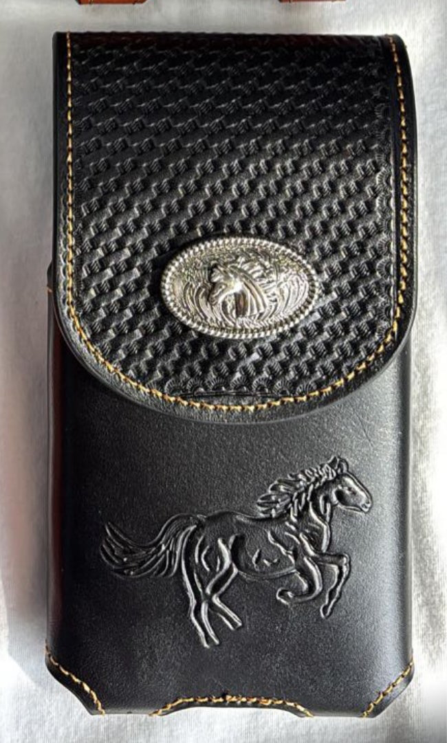 7" HORSE LEATHER PHONE HOLSTER POUCH EXTRA LARGE BELT LOOP HOLSTER CELL PHONE CASE UNIVERSAL OVERSIZE #EH12694