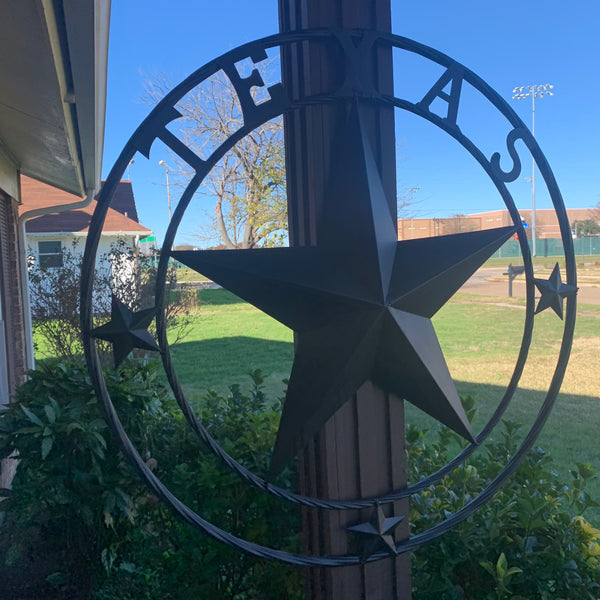 TEXAS LONESTAR WITH 3 SMALL STARS BARN STAR METAL RUSTIC BLACK TWISTED ROPE RING WESTERN HOME DECOR HANDMADE NEW