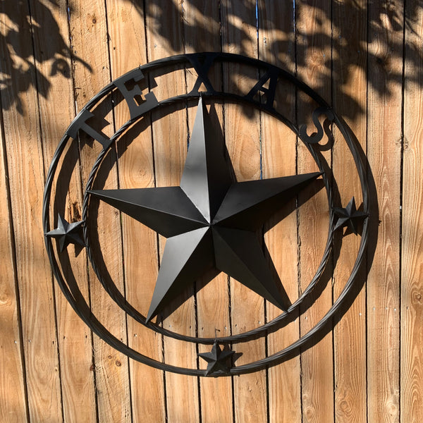 TEXAS LONESTAR WITH 3 SMALL STARS BARN STAR METAL RUSTIC BLACK TWISTED ROPE RING WESTERN HOME DECOR HANDMADE NEW