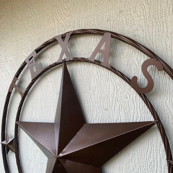 TEXAS LONESTAR WITH 3 SMALL STARS BARN STAR METAL RUSTIC BRONZE COPPER TWISTED ROPE RING WESTERN HOME DECOR HANDMADE NEW