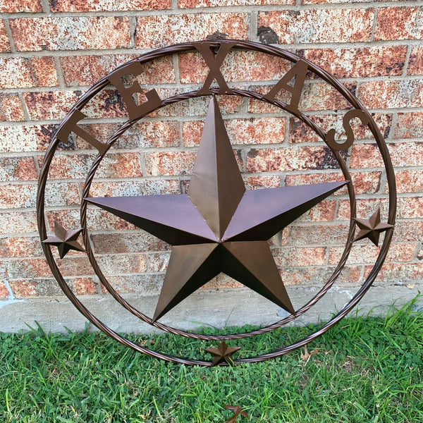 TEXAS LONESTAR WITH 3 SMALL STARS BARN STAR METAL RUSTIC BRONZE COPPER TWISTED ROPE RING WESTERN HOME DECOR HANDMADE NEW