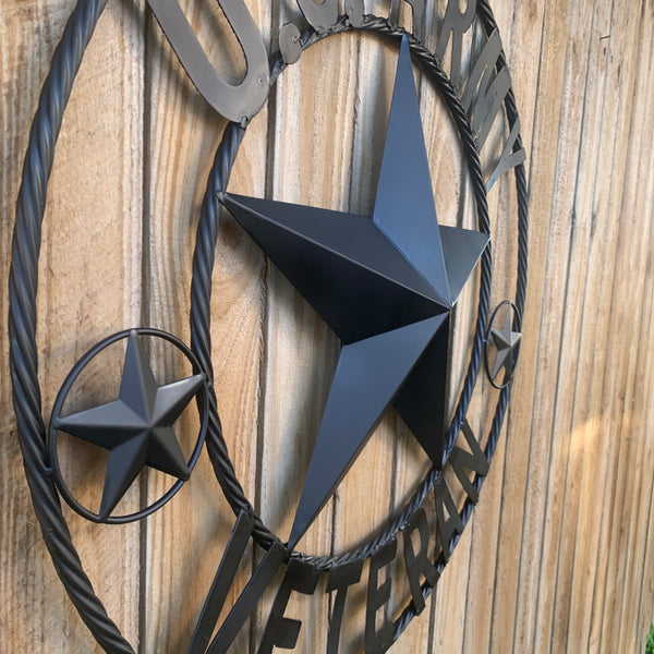 US ARMY VETERAN BARN STAR METAL LONESTAR CUSTOM NAME STAR WESTERN HOME DECOR RUSTIC BLACK  24",32",36",50"
