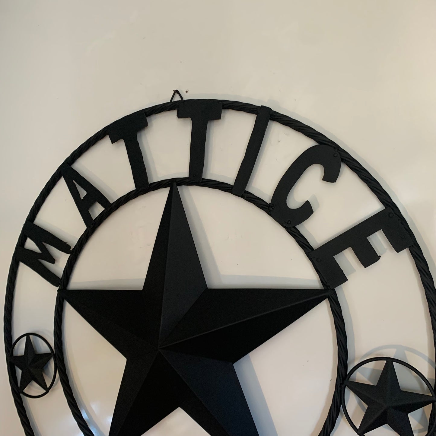 MATTICE STYLE BLACK STAR YOUR CUSTOM NAME BARN METAL STAR 3d TWISTED ROPE RING WESTERN HOME DECOR HANDMADE 24",32",36",50"