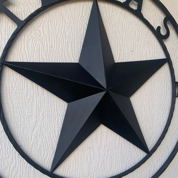 TEXAS LONESTAR WITH 3 SMALL STARS BARN STAR METAL RUSTIC BLACK TWISTED ROPE RING WESTERN HOME DECOR HANDMADE NEW