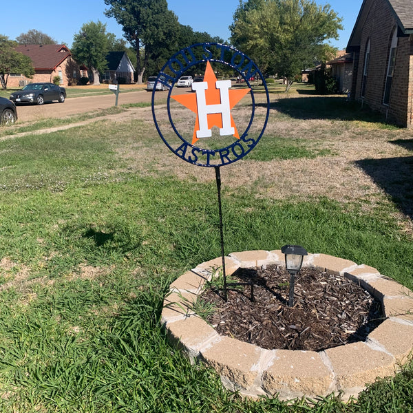 12",18",24",32", 36" HOUSTON ASTROS ON STAKE CUSTOM METAL VINTAGE CRAFT GARDEN SIGN HANDMADE