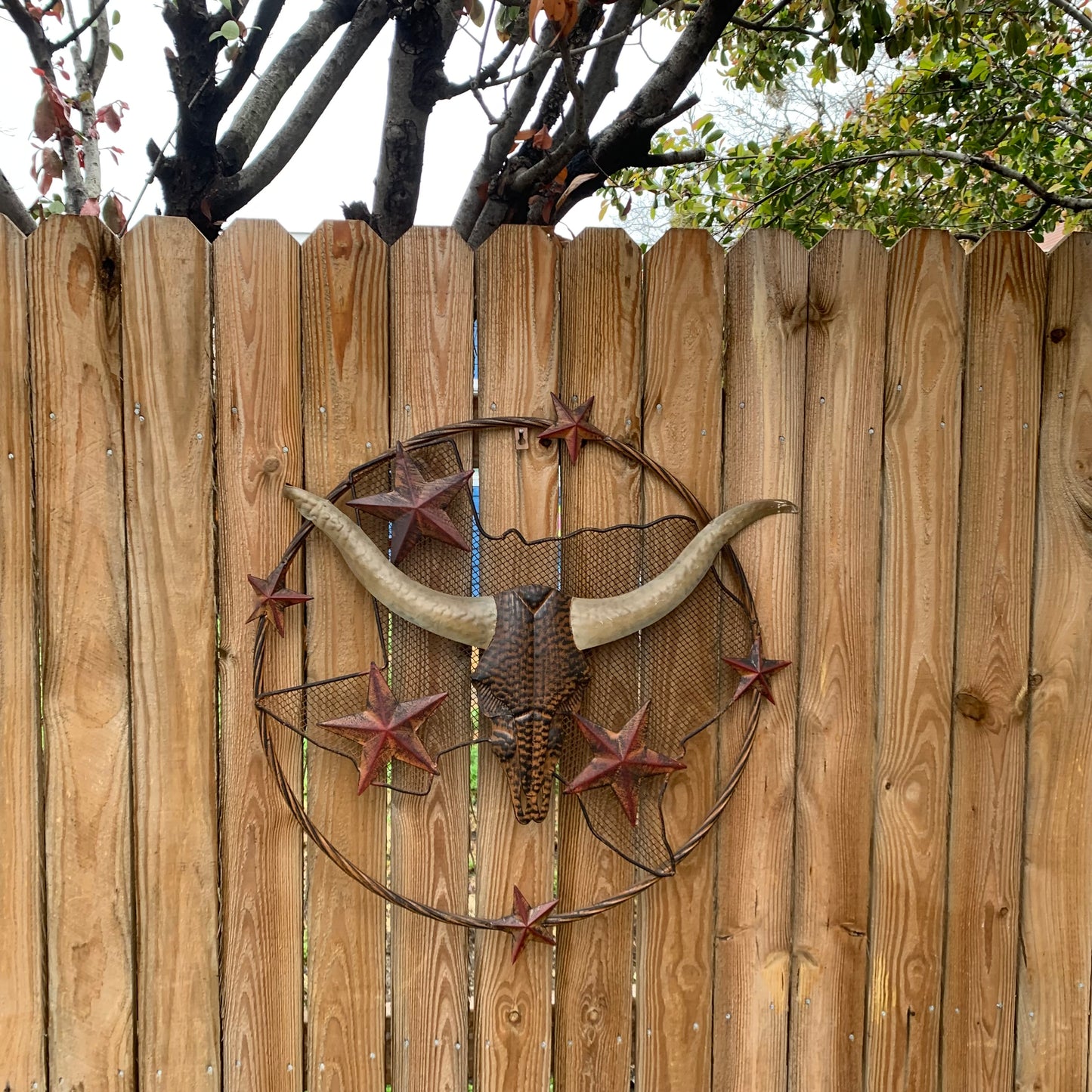 24" LONGHORNS & STARS METAL WALL ART SCULPTURE WESTERN HOME DECOR HANDMADE NEW