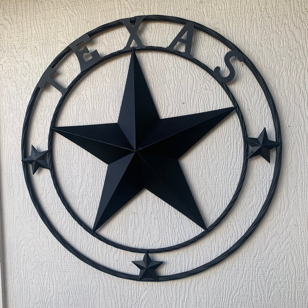 TEXAS LONESTAR WITH 3 SMALL STARS BARN STAR METAL RUSTIC BLACK TWISTED ROPE RING WESTERN HOME DECOR HANDMADE NEW