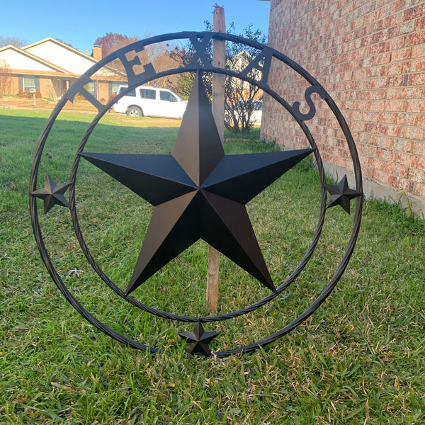 TEXAS LONESTAR WITH 3 SMALL STARS BARN STAR METAL RUSTIC BLACK TWISTED ROPE RING WESTERN HOME DECOR HANDMADE NEW