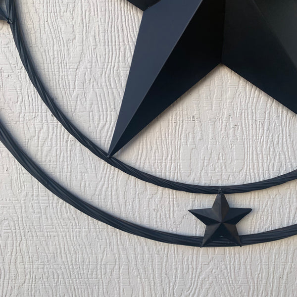 TEXAS LONESTAR WITH 3 SMALL STARS BARN STAR METAL RUSTIC BLACK TWISTED ROPE RING WESTERN HOME DECOR HANDMADE NEW