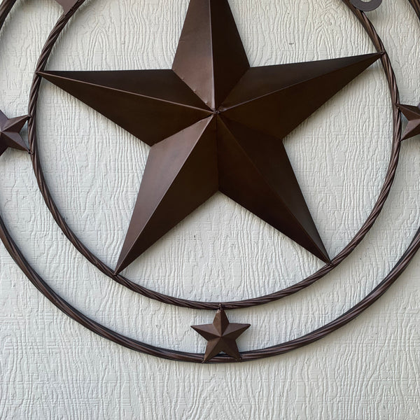 TEXAS LONESTAR WITH 3 SMALL STARS BARN STAR METAL RUSTIC BRONZE COPPER TWISTED ROPE RING WESTERN HOME DECOR HANDMADE NEW