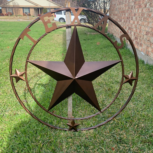 TEXAS LONESTAR WITH 3 SMALL STARS BARN STAR METAL RUSTIC BRONZE COPPER TWISTED ROPE RING WESTERN HOME DECOR HANDMADE NEW
