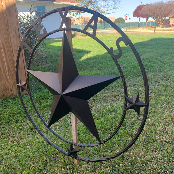 TEXAS LONESTAR WITH 3 SMALL STARS BARN STAR METAL RUSTIC BLACK TWISTED ROPE RING WESTERN HOME DECOR HANDMADE NEW