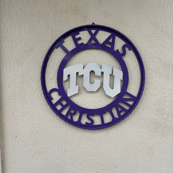 TCU TEXAS CHRISTIAN CUSTOM METAL VINTAGE CRAFT TEAM SIGN PURPLE WHITE HANDMADE