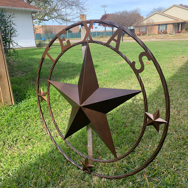 TEXAS LONESTAR WITH 3 SMALL STARS BARN STAR METAL RUSTIC BRONZE COPPER TWISTED ROPE RING WESTERN HOME DECOR HANDMADE NEW