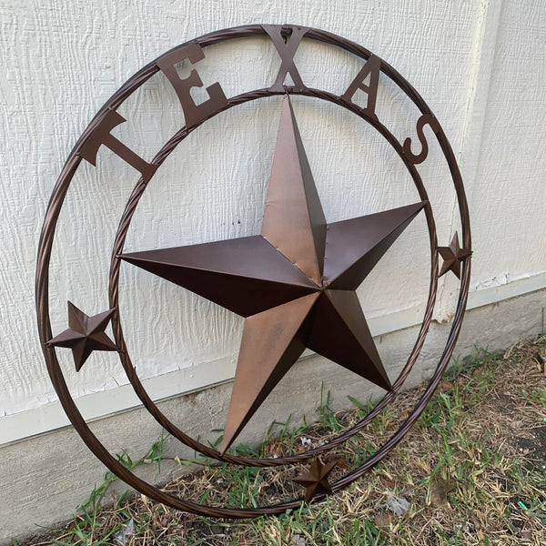 TEXAS LONESTAR WITH 3 SMALL STARS BARN STAR METAL RUSTIC BRONZE COPPER TWISTED ROPE RING WESTERN HOME DECOR HANDMADE NEW