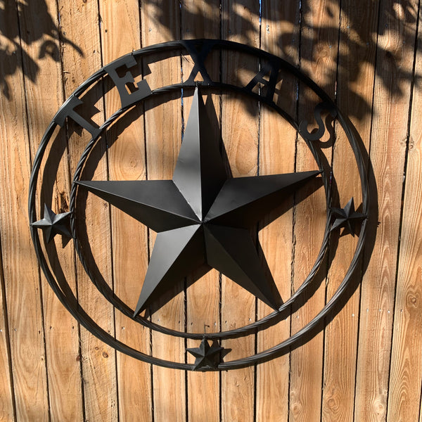 TEXAS LONESTAR WITH 3 SMALL STARS BARN STAR METAL RUSTIC BLACK TWISTED ROPE RING WESTERN HOME DECOR HANDMADE NEW