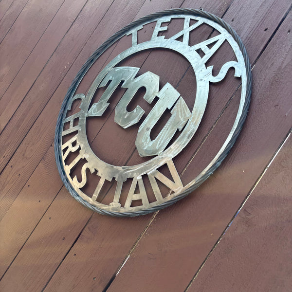 TCU TEXAS CHRISTIAN CUSTOM RAW METAL VINTAGE CRAFT TEAM SIGN UNPAINTED HANDMADE