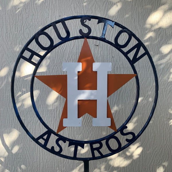 12",18",24",32", 36" HOUSTON ASTROS ON STAKE CUSTOM METAL VINTAGE CRAFT GARDEN SIGN HANDMADE
