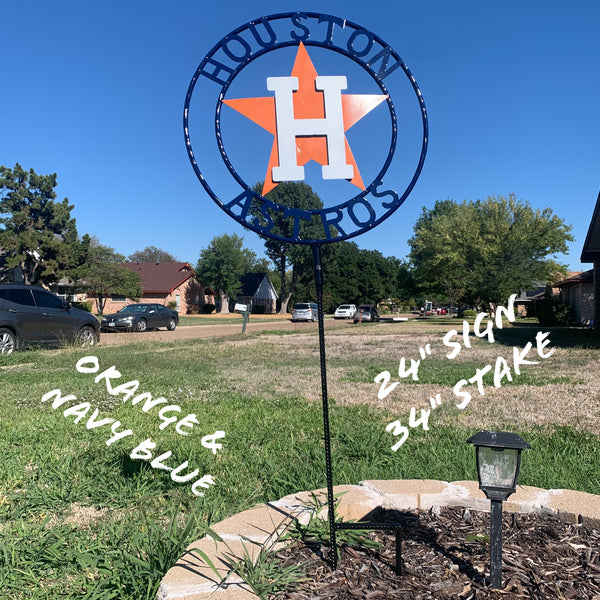 12",18",24",32", 36" HOUSTON ASTROS ON STAKE CUSTOM METAL VINTAGE CRAFT GARDEN SIGN HANDMADE