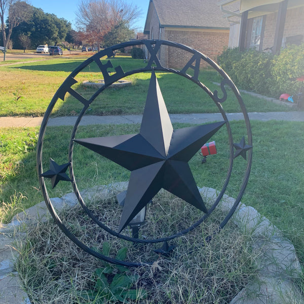 TEXAS LONESTAR WITH 3 SMALL STARS BARN STAR METAL RUSTIC BLACK TWISTED ROPE RING WESTERN HOME DECOR HANDMADE NEW