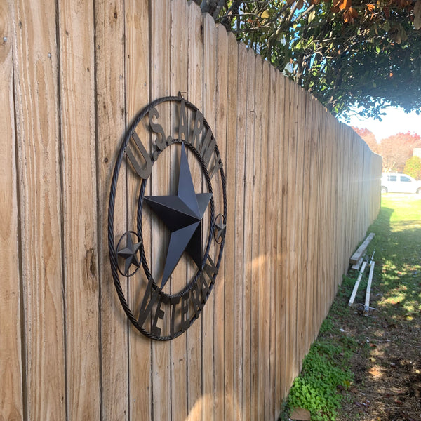 US ARMY VETERAN BARN STAR METAL LONESTAR CUSTOM NAME STAR WESTERN HOME DECOR RUSTIC BLACK  24",32",36",50"