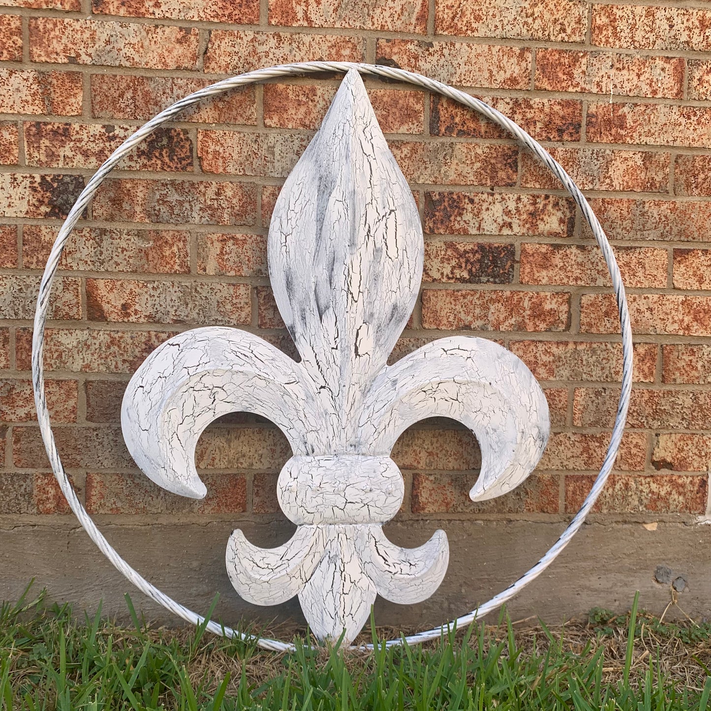 24",36" FLEUR DE LIS METAL CRACKLE WHITE WESTERN HOME DECOR HANDMADE WALL ART NEW #EH10149