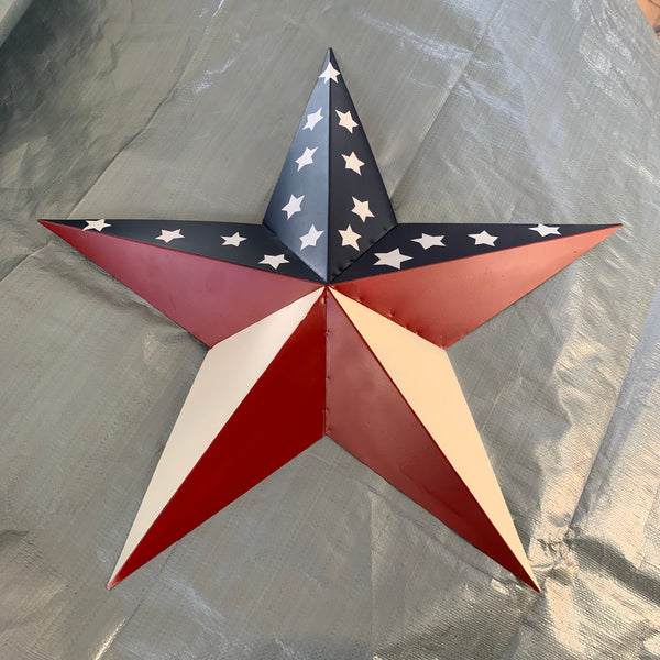 12",16",24",30",36" USA AMERICAN FLAG STAR RED WHITE & BLUE METAL BARN STAR METAL WALL ART HANDMADE