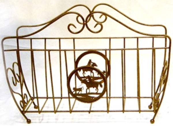 16" ROPING COWBOYS MAGAZINE HOLDER RACK WESTERN HOME DECOR METAL NEW ART #EH12039
