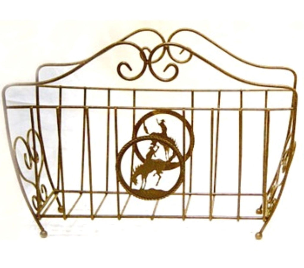 16" RODEO BRONC BULL RIDER COWBOYS MAGAZINE HOLDER RACK WESTERN HOME DECOR METAL NEW ART #EH12040