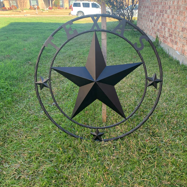 TEXAS LONESTAR WITH 3 SMALL STARS BARN STAR METAL RUSTIC BLACK TWISTED ROPE RING WESTERN HOME DECOR HANDMADE NEW