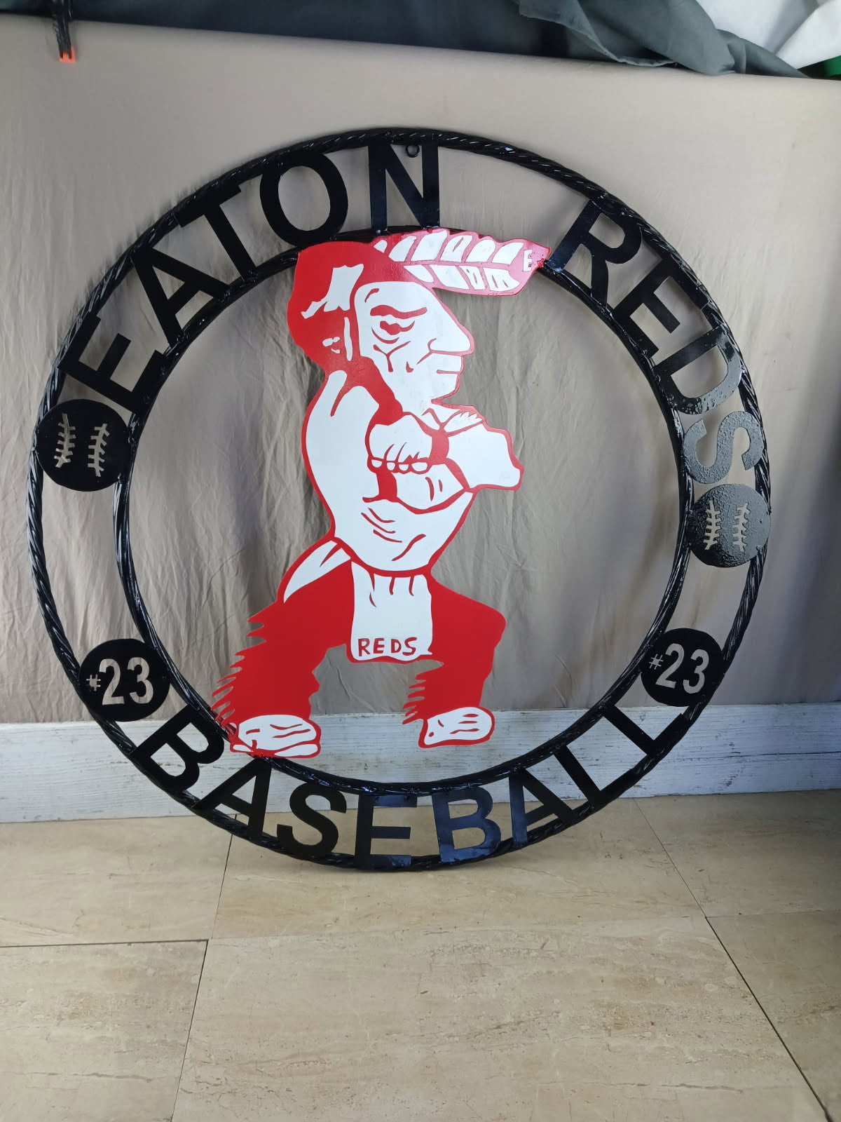 EATON REDS CUSTOM METAL VINTAGE CRAFT SIGN TEAM RED WHITE HANDMADE TO ORDER