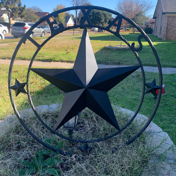 TEXAS LONESTAR WITH 3 SMALL STARS BARN STAR METAL RUSTIC BLACK TWISTED ROPE RING WESTERN HOME DECOR HANDMADE NEW
