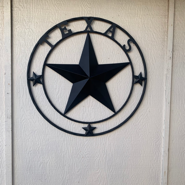 TEXAS LONESTAR WITH 3 SMALL STARS BARN STAR METAL RUSTIC BLACK TWISTED ROPE RING WESTERN HOME DECOR HANDMADE NEW
