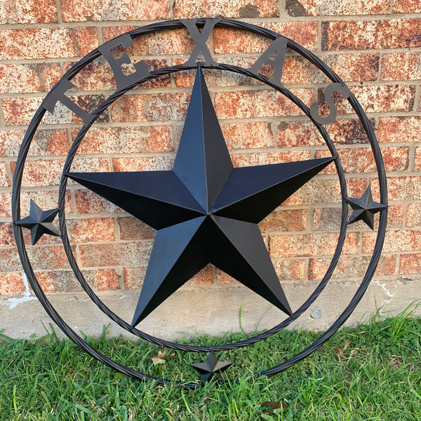 TEXAS LONESTAR WITH 3 SMALL STARS BARN STAR METAL RUSTIC BLACK TWISTED ROPE RING WESTERN HOME DECOR HANDMADE NEW