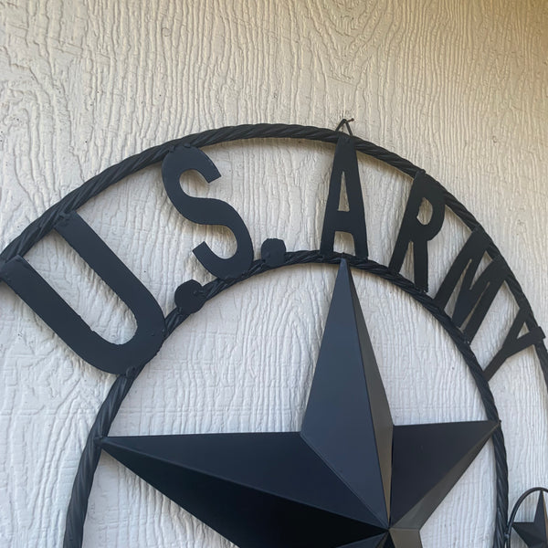US ARMY VETERAN BARN STAR METAL LONESTAR CUSTOM NAME STAR WESTERN HOME DECOR RUSTIC BLACK  24",32",36",50"