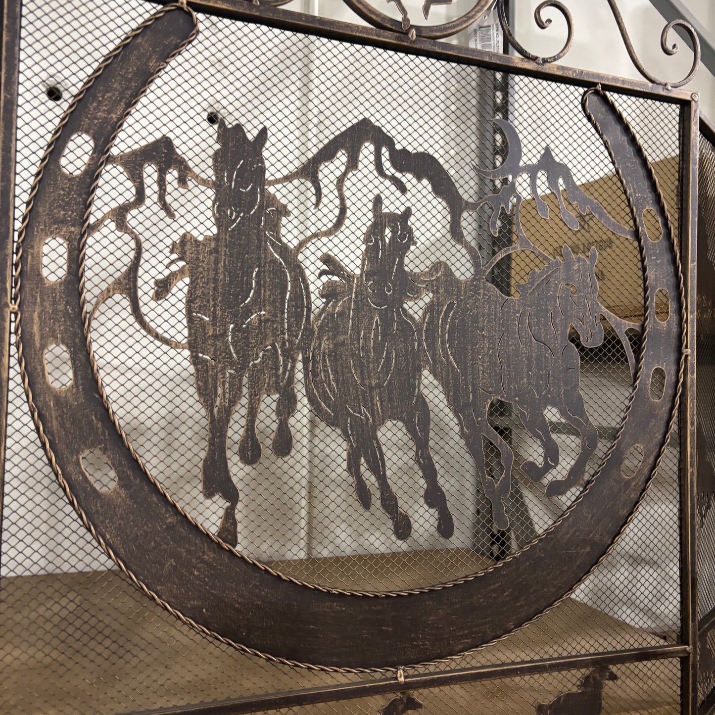 RUNNING HORSE METAL FIREPLACE SCREEN 40" X 33.5" WESTERN HOME DECOR HANDMADE #EH80005