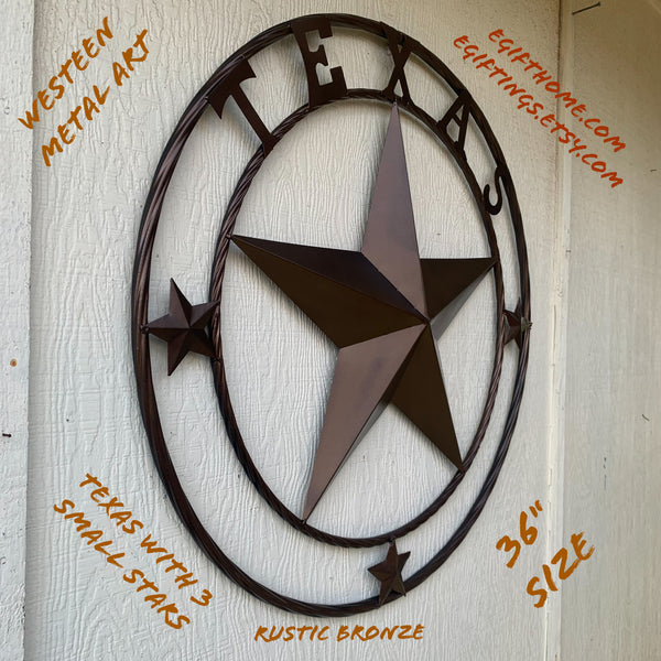 TEXAS LONESTAR WITH 3 SMALL STARS BARN STAR METAL RUSTIC BRONZE COPPER TWISTED ROPE RING WESTERN HOME DECOR HANDMADE NEW
