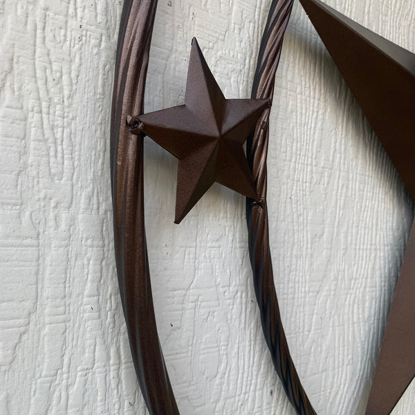TEXAS LONESTAR WITH 3 SMALL STARS BARN STAR METAL RUSTIC BRONZE COPPER TWISTED ROPE RING WESTERN HOME DECOR HANDMADE NEW