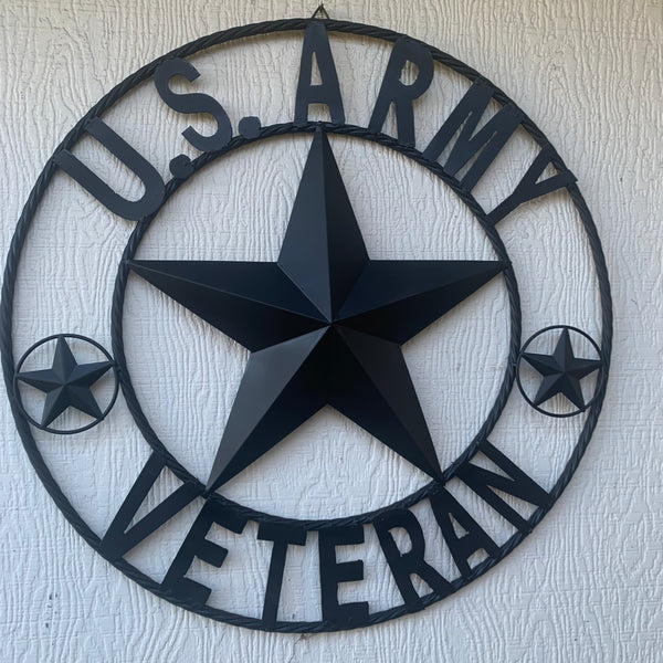 US ARMY VETERAN BARN STAR METAL LONESTAR CUSTOM NAME STAR WESTERN HOME DECOR RUSTIC BLACK  24",32",36",50"
