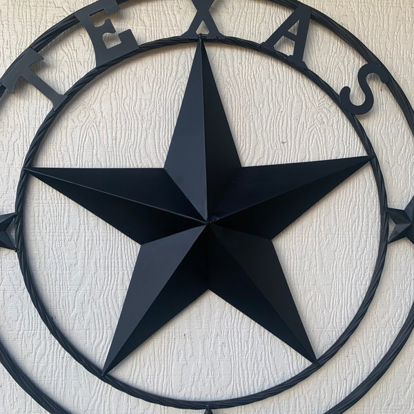 TEXAS LONESTAR WITH 3 SMALL STARS BARN STAR METAL RUSTIC BLACK TWISTED ROPE RING WESTERN HOME DECOR HANDMADE NEW