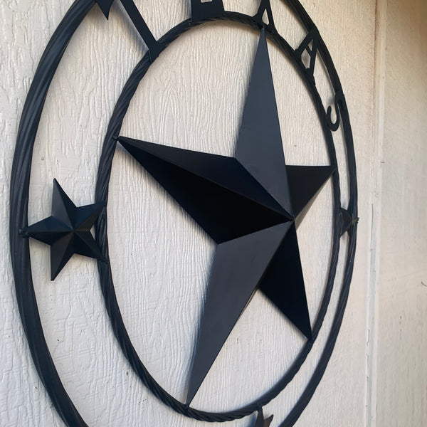 TEXAS LONESTAR WITH 3 SMALL STARS BARN STAR METAL RUSTIC BLACK TWISTED ROPE RING WESTERN HOME DECOR HANDMADE NEW