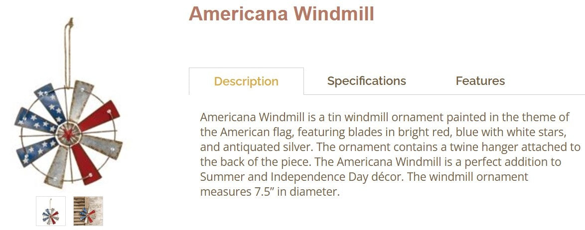 7" AMERICANA WINDMILL ORNAMENT FARMHOUSE METAL ART WESTERN HOME DECOR #EH12167