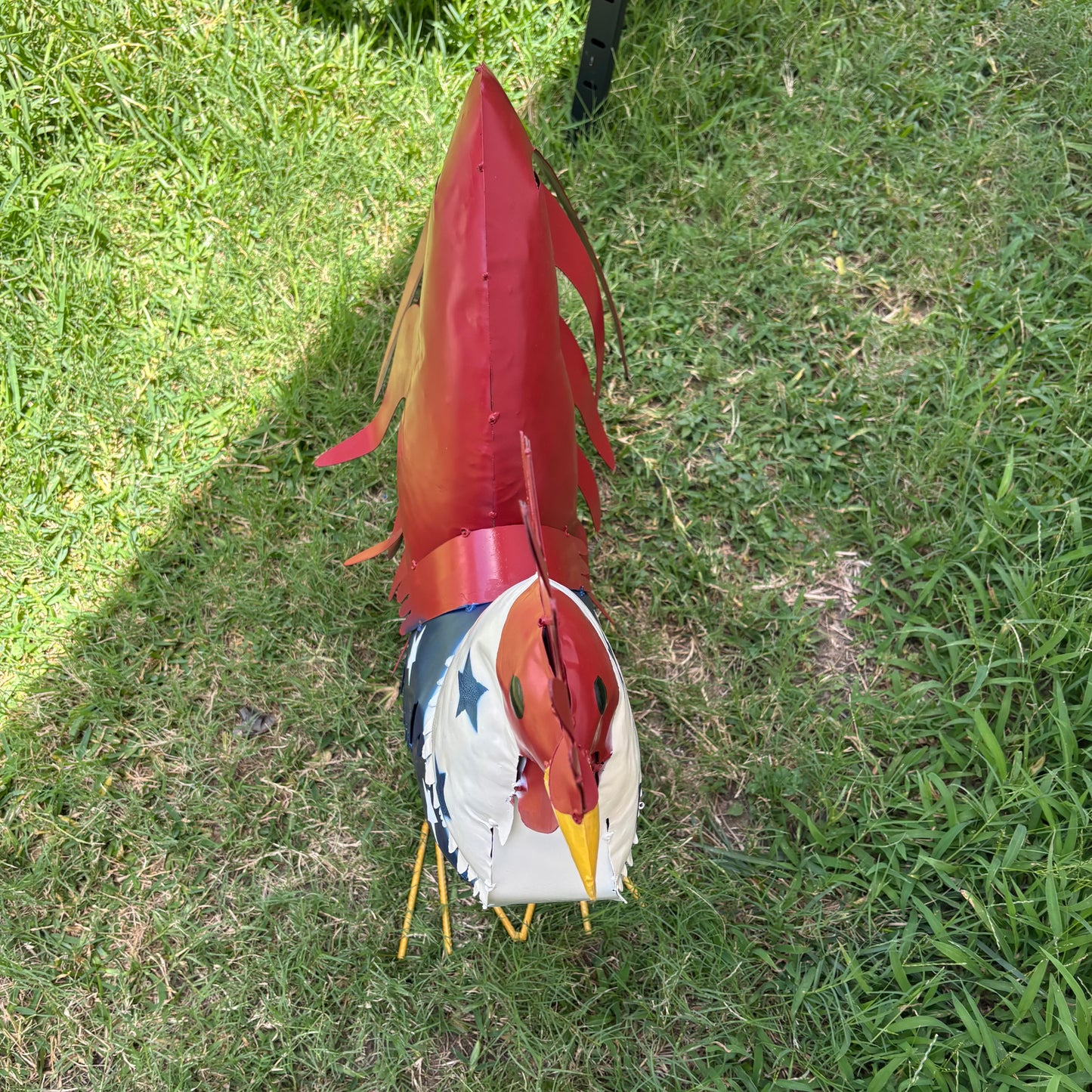 USA FLAG ROOSTER AMERICAN RED WHITE BLUE PATRIOTIC GARDEN METAL SCULPTURE WESTERN HOME DECOR ORNAMENT HANDMADE #34-003
