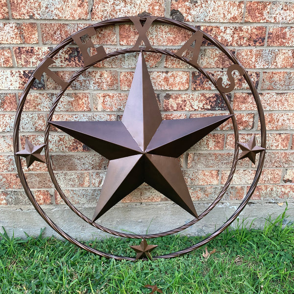 TEXAS LONESTAR WITH 3 SMALL STARS BARN STAR METAL RUSTIC BRONZE COPPER TWISTED ROPE RING WESTERN HOME DECOR HANDMADE NEW