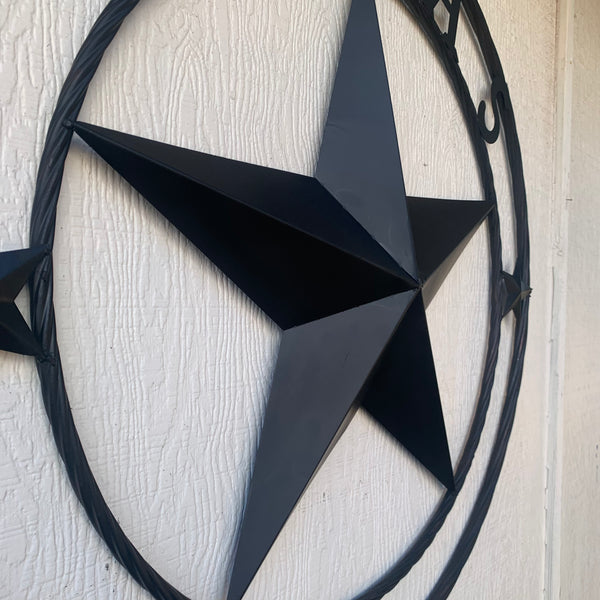 TEXAS LONESTAR WITH 3 SMALL STARS BARN STAR METAL RUSTIC BLACK TWISTED ROPE RING WESTERN HOME DECOR HANDMADE NEW