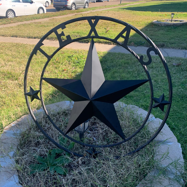 TEXAS LONESTAR WITH 3 SMALL STARS BARN STAR METAL RUSTIC BLACK TWISTED ROPE RING WESTERN HOME DECOR HANDMADE NEW