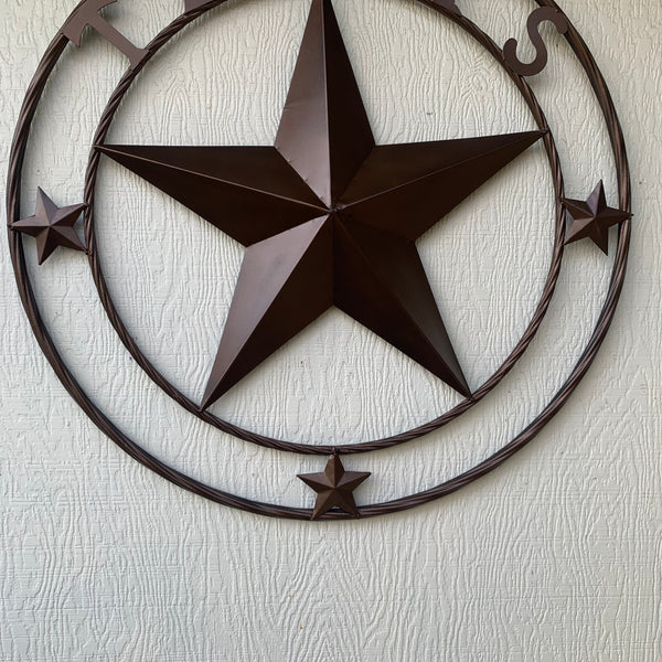 TEXAS LONESTAR WITH 3 SMALL STARS BARN STAR METAL RUSTIC BRONZE COPPER TWISTED ROPE RING WESTERN HOME DECOR HANDMADE NEW