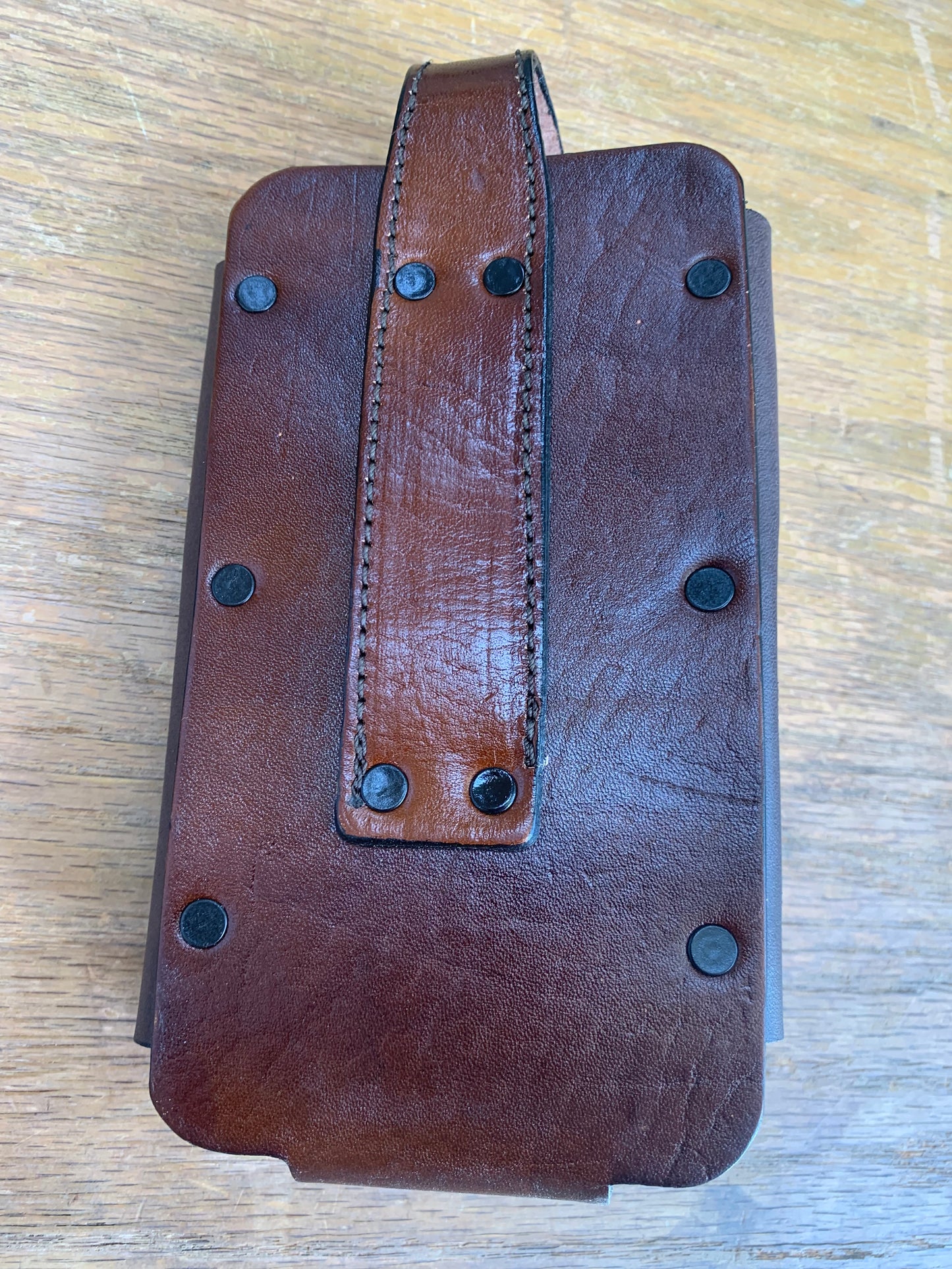 HORSESHOE LEATHER HOLSTER PHONE POUCH WITH KNIFE HOLDER FRONT EXTRA LARGE BELT LOOP CELL PHONE CASE UNIVERSAL OVERSIZE #EH11715